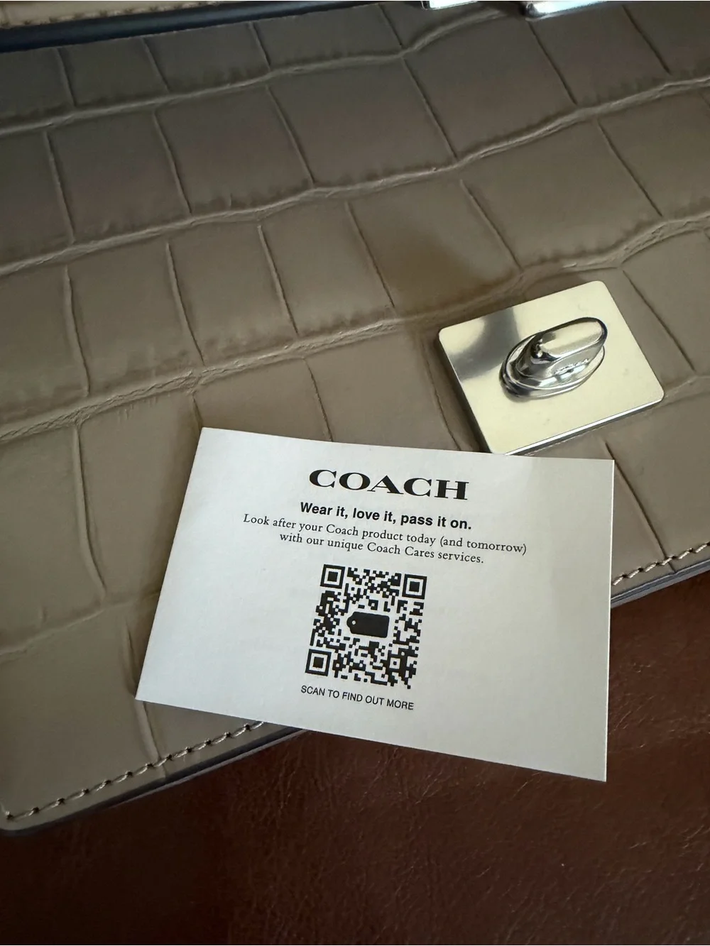 Coach Croc-Embossed Cream Crossbody with Black Trim